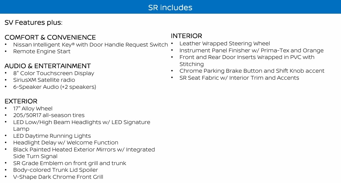 2025 Nissan Versa SR features