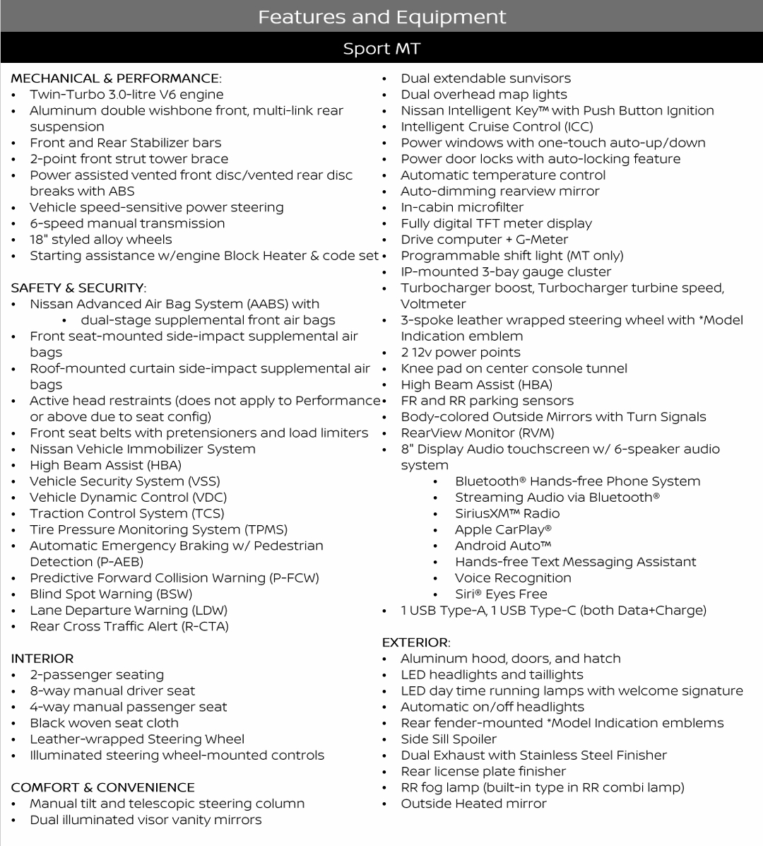 2025 Nissan Z Sport MT features