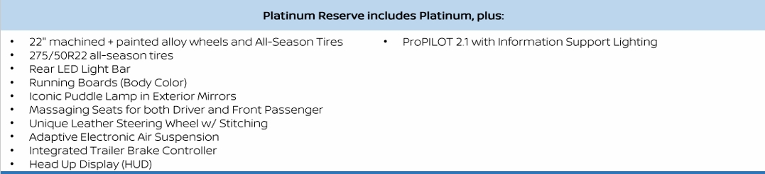 2026 Nissan Armada Platinum Reserve features