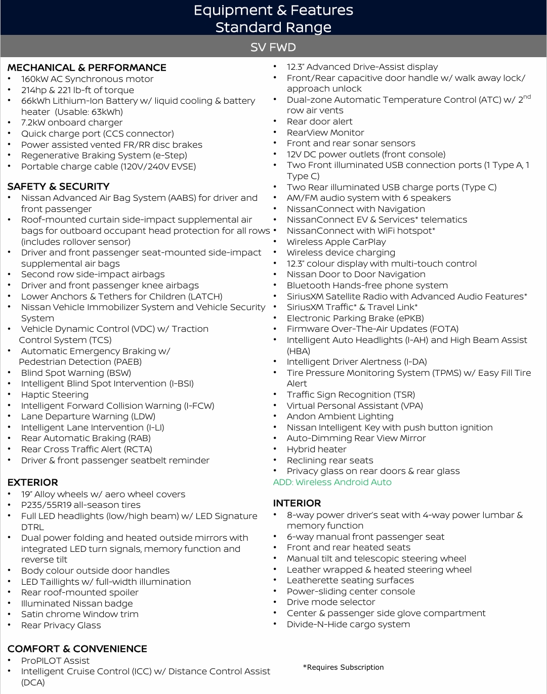 2026 Nissan Ariya SV FWD features