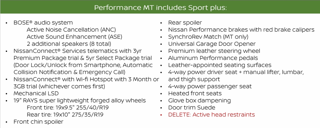 2026 Nissan Z Performance MT features