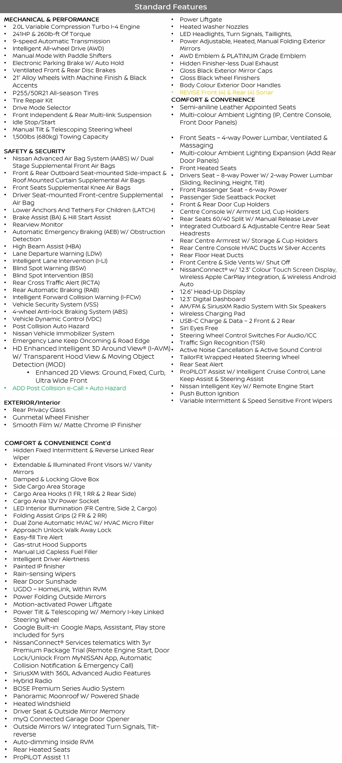 2026 Nissan Murano Platinum features