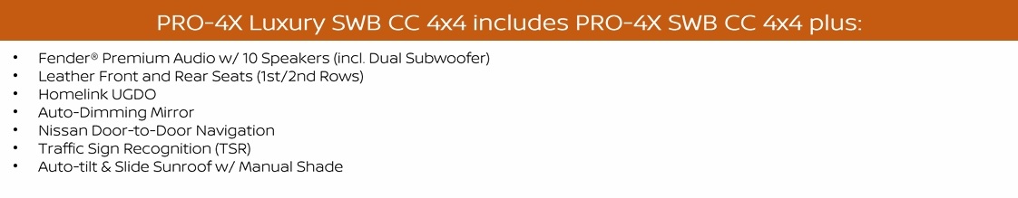 2026 Nissan Frontier PRO-4X Luxury SWB CC 4x4 features