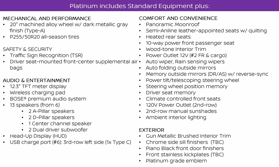 2026 Nissan Pathfinder Platinum features