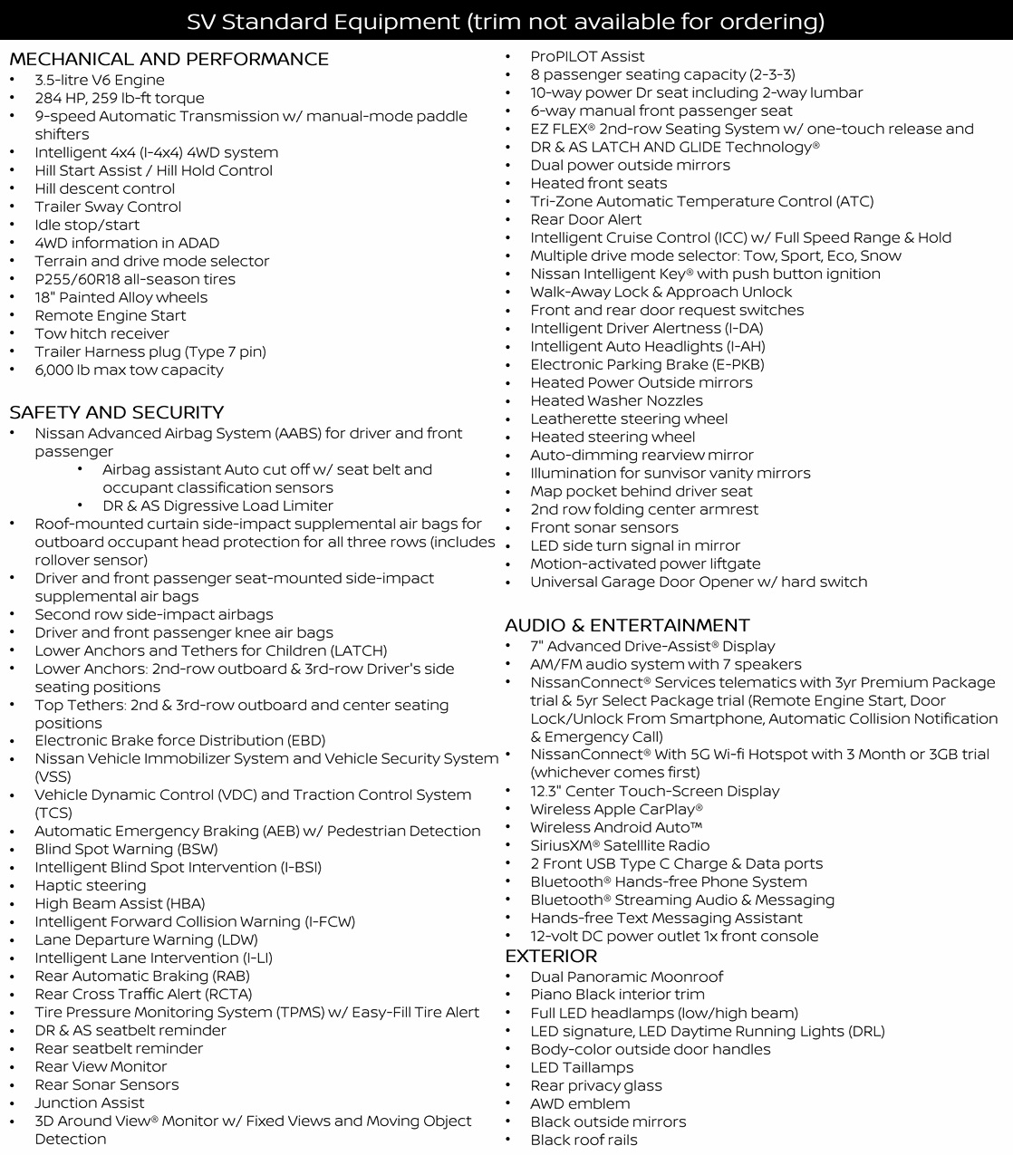 2026 Nissan Pathfinder SV features